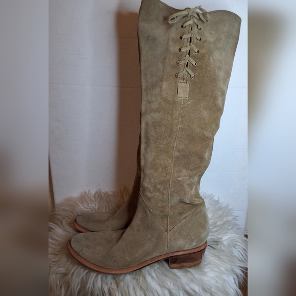 B/ X By Bronx Camel Suede Tie Up Knee High Boots 40 - Picture 5 of 16
